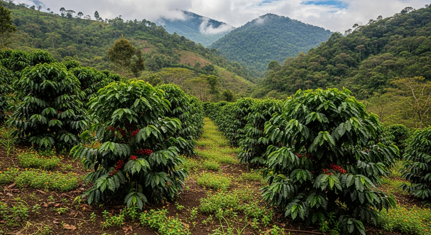 Paisaje de cafetales en la Serranía de San Lucas