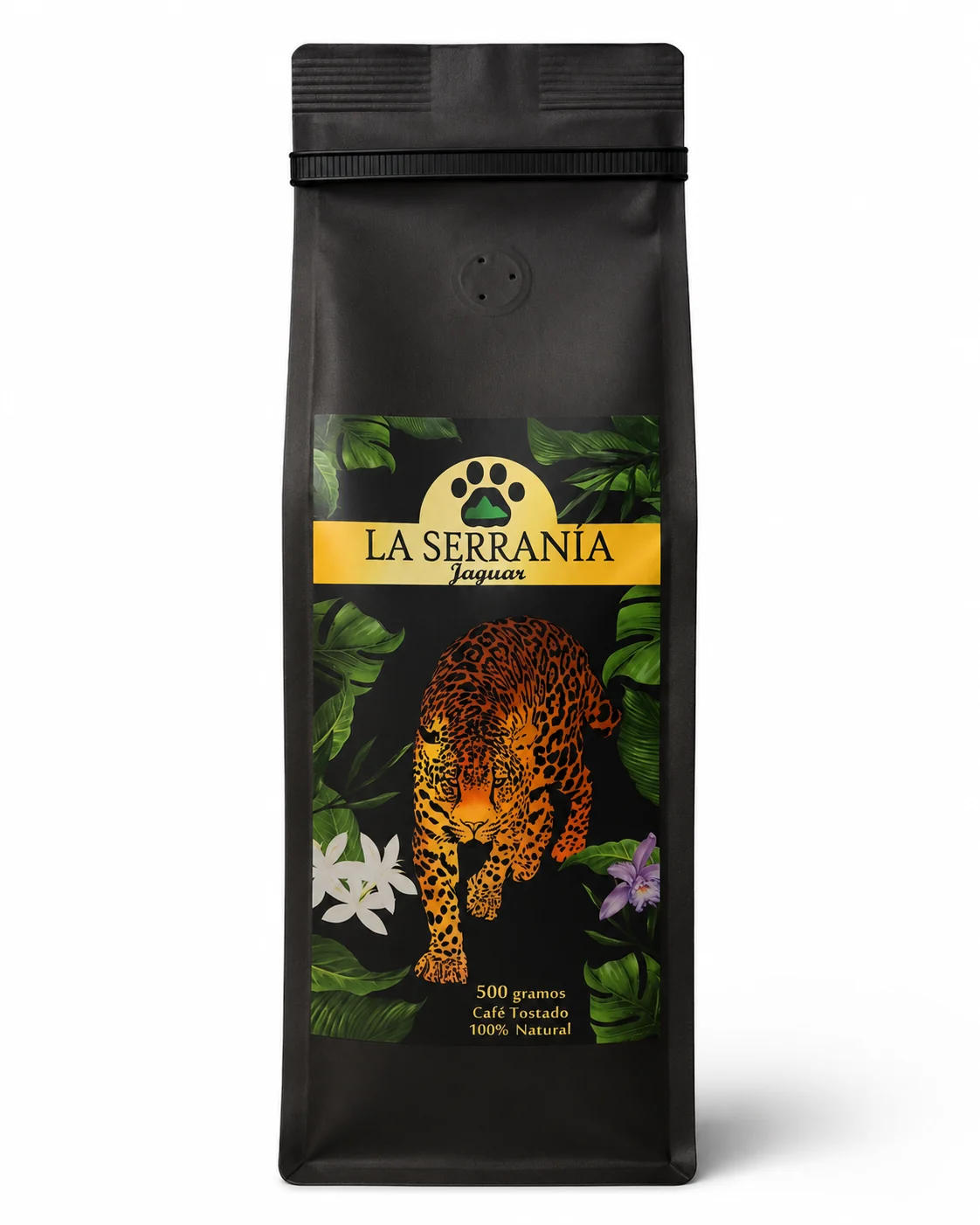Empaque de Café La Serranía del Sur, Línea Jaguar 500 g